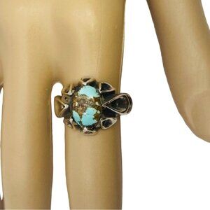 Vintage Navajo Turquoise Chocolate Brown Matrix Ring 925 Silver Size 8.5